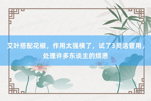 艾叶搭配花椒，作用太强横了，试了3灵活管用，处理许多东谈主的烦懑